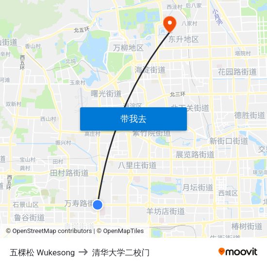 五棵松 Wukesong to 清华大学二校门 map