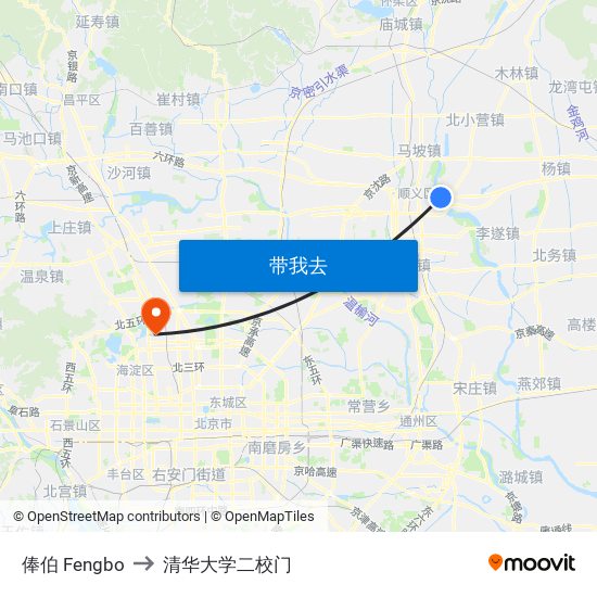 俸伯 Fengbo to 清华大学二校门 map