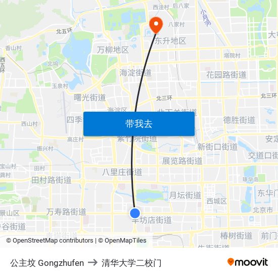 公主坟 Gongzhufen to 清华大学二校门 map