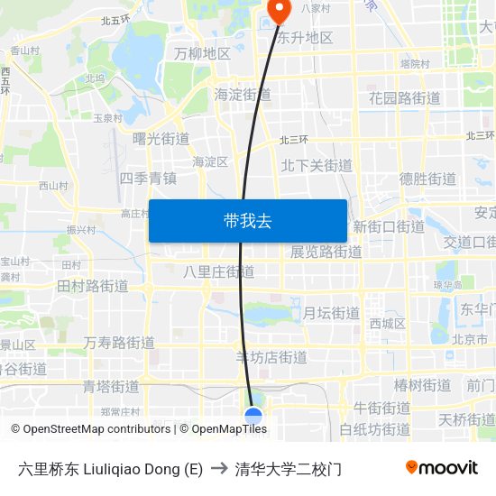 六里桥东 Liuliqiao Dong (E) to 清华大学二校门 map