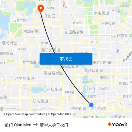 前门 Qian Men to 清华大学二校门 map