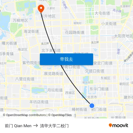 前门 Qian Men to 清华大学二校门 map