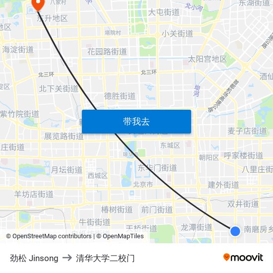 劲松 Jinsong to 清华大学二校门 map