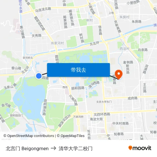 北宫门 Beigongmen to 清华大学二校门 map
