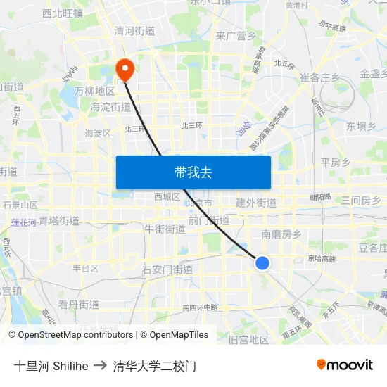 十里河 Shilihe to 清华大学二校门 map