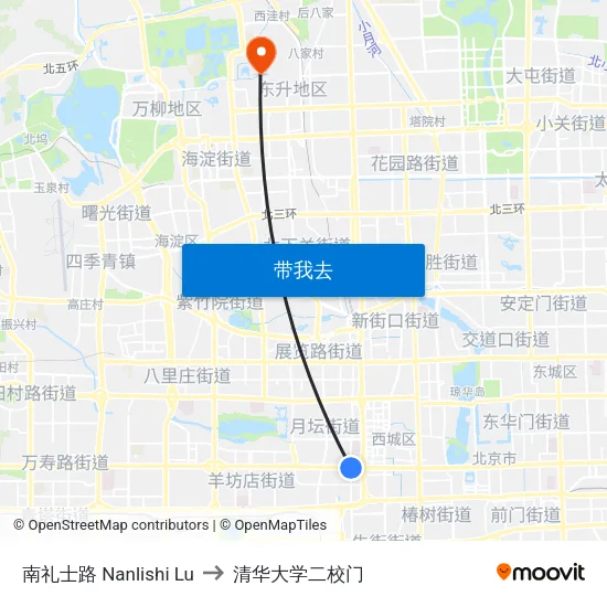 南礼士路 Nanlishi Lu to 清华大学二校门 map