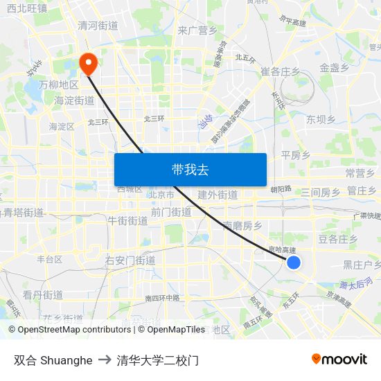 双合 Shuanghe to 清华大学二校门 map