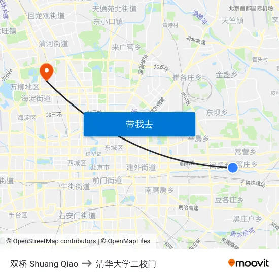 双桥 Shuang Qiao to 清华大学二校门 map