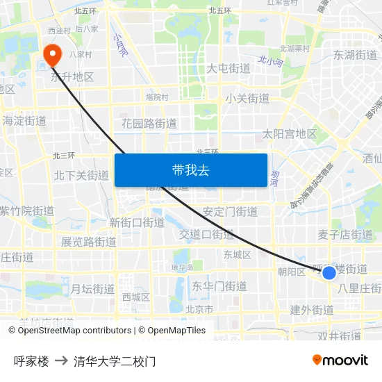 呼家楼 to 清华大学二校门 map
