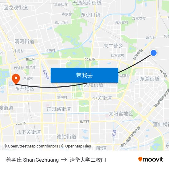 善各庄 Shan'Gezhuang to 清华大学二校门 map