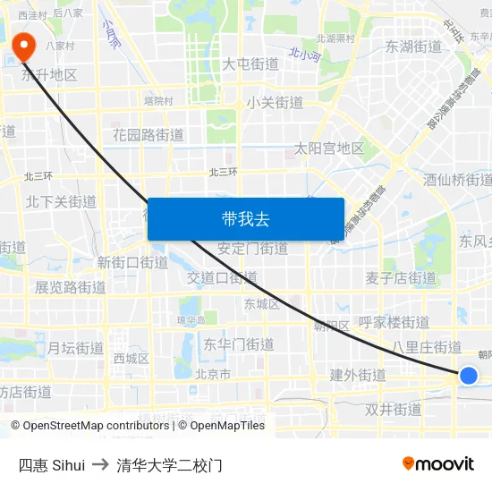四惠 Sihui to 清华大学二校门 map