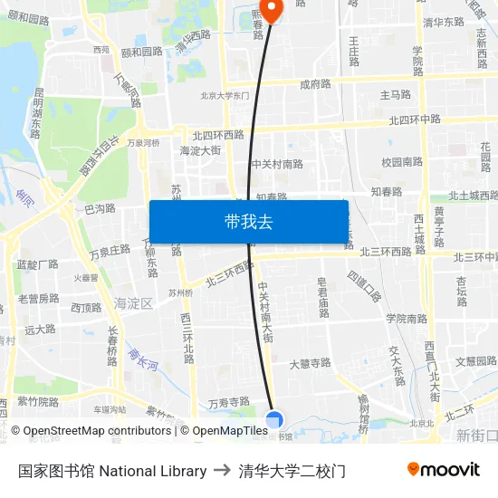 国家图书馆 National Library to 清华大学二校门 map