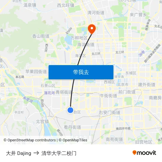 大井 Dajing to 清华大学二校门 map