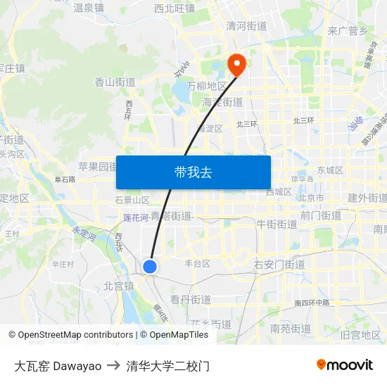 大瓦窑 Dawayao to 清华大学二校门 map