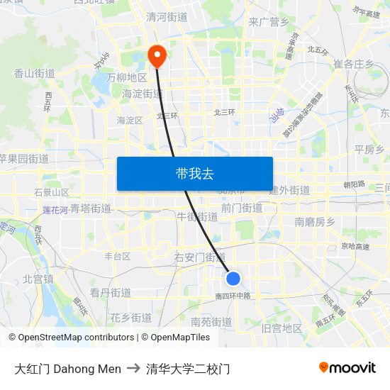 大红门 Dahong Men to 清华大学二校门 map