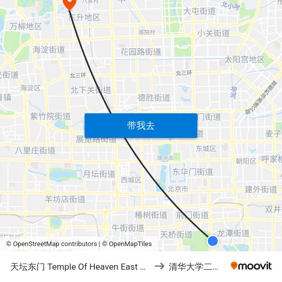天坛东门 Temple Of Heaven East Gate to 清华大学二校门 map