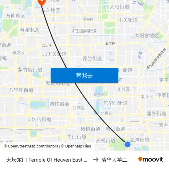 天坛东门 Temple Of Heaven East Gate to 清华大学二校门 map
