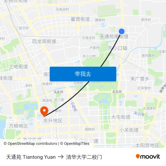 天通苑 Tiantong Yuan to 清华大学二校门 map