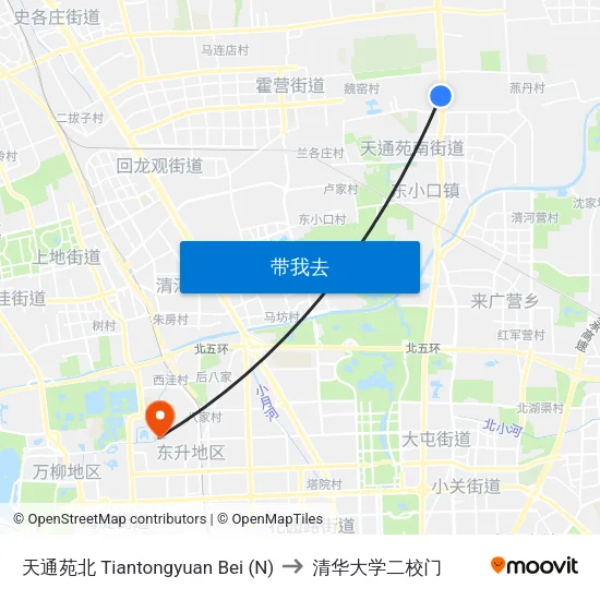 天通苑北 Tiantongyuan Bei (N) to 清华大学二校门 map