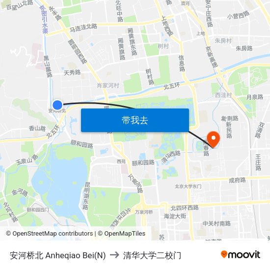 安河桥北 Anheqiao Bei(N) to 清华大学二校门 map