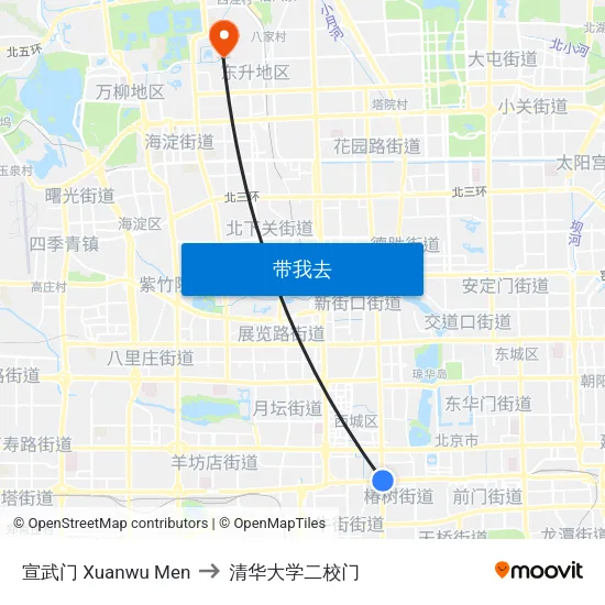 宣武门 Xuanwu Men to 清华大学二校门 map