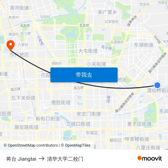 将台 Jiangtai to 清华大学二校门 map
