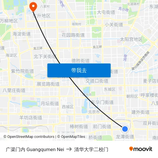 广渠门内 Guangqumen Nei to 清华大学二校门 map