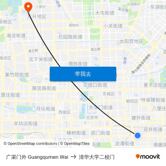 广渠门外 Guangqumen Wai to 清华大学二校门 map