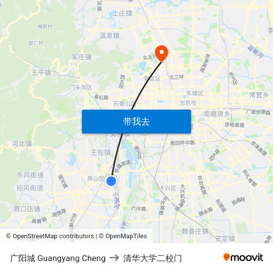 广阳城 Guangyang Cheng to 清华大学二校门 map