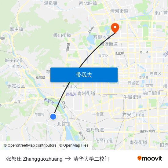 张郭庄 Zhangguozhuang to 清华大学二校门 map