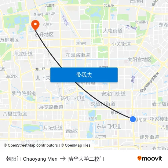 朝阳门 Chaoyang Men to 清华大学二校门 map