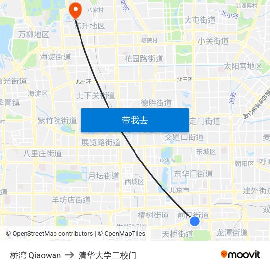 桥湾 Qiaowan to 清华大学二校门 map