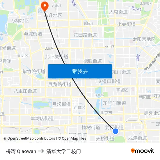 桥湾 Qiaowan to 清华大学二校门 map
