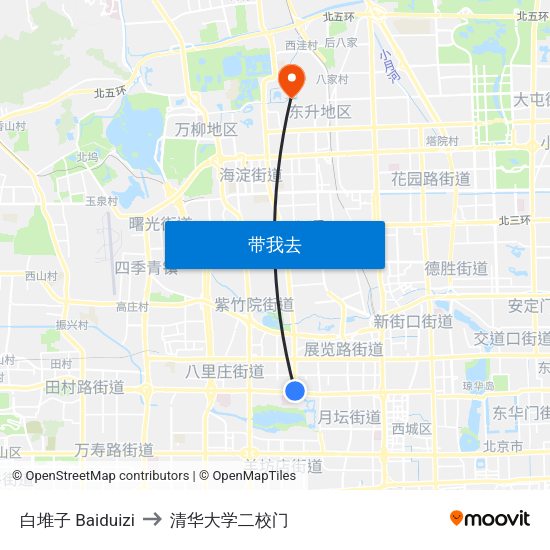 白堆子 Baiduizi to 清华大学二校门 map