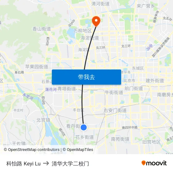 科怡路 Keyi Lu to 清华大学二校门 map