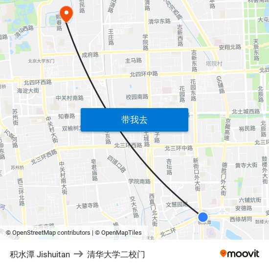 积水潭 Jishuitan to 清华大学二校门 map