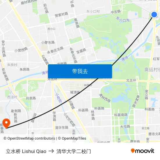 立水桥 Lishui Qiao to 清华大学二校门 map