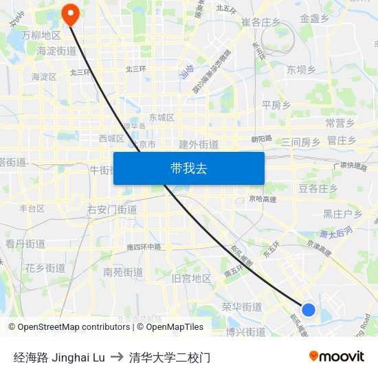 经海路 Jinghai Lu to 清华大学二校门 map