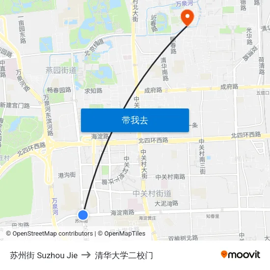 苏州街 Suzhou Jie to 清华大学二校门 map