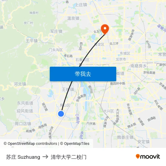 苏庄 Suzhuang to 清华大学二校门 map
