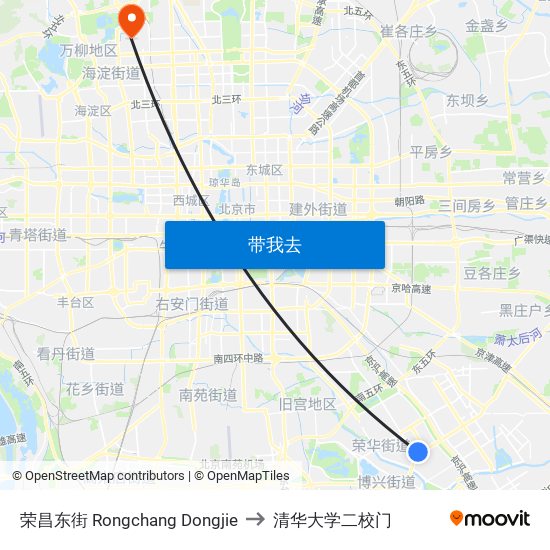 荣昌东街 Rongchang Dongjie to 清华大学二校门 map