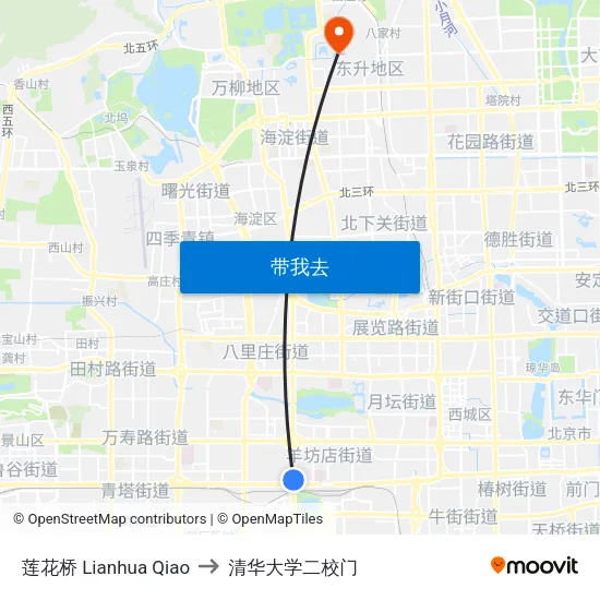 莲花桥 Lianhua Qiao to 清华大学二校门 map