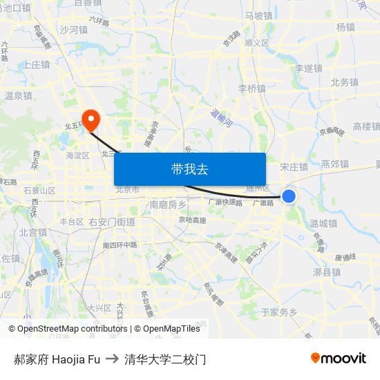 郝家府  Haojia Fu to 清华大学二校门 map