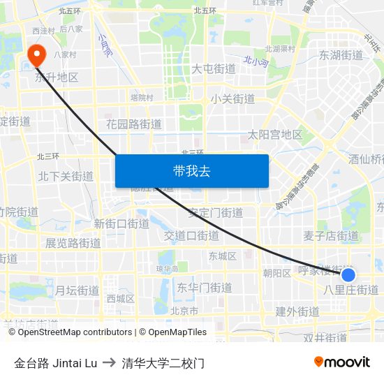 金台路 Jintai Lu to 清华大学二校门 map