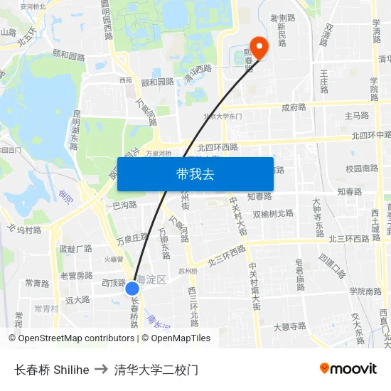 长春桥 Shilihe to 清华大学二校门 map