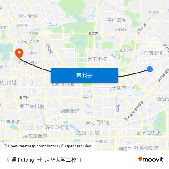 阜通 Futong to 清华大学二校门 map