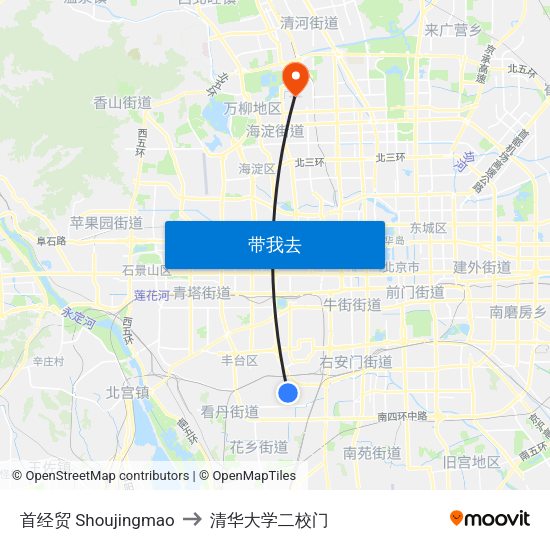 首经贸 Shoujingmao to 清华大学二校门 map