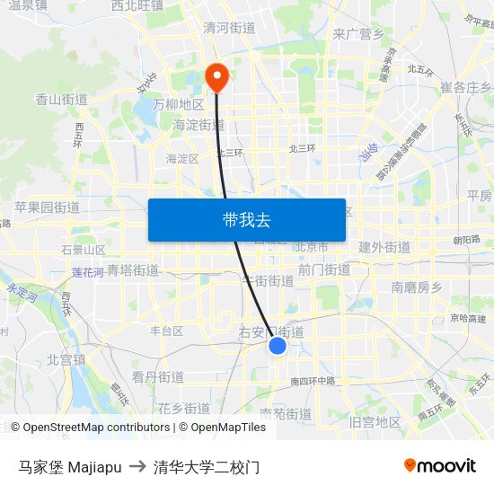 马家堡 Majiapu to 清华大学二校门 map