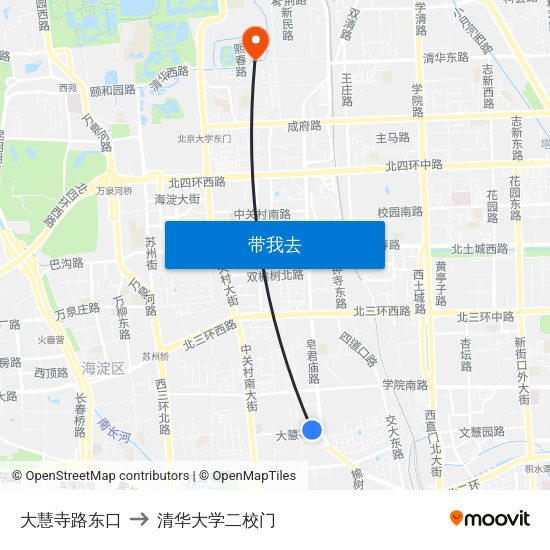 大慧寺路东口 to 清华大学二校门 map