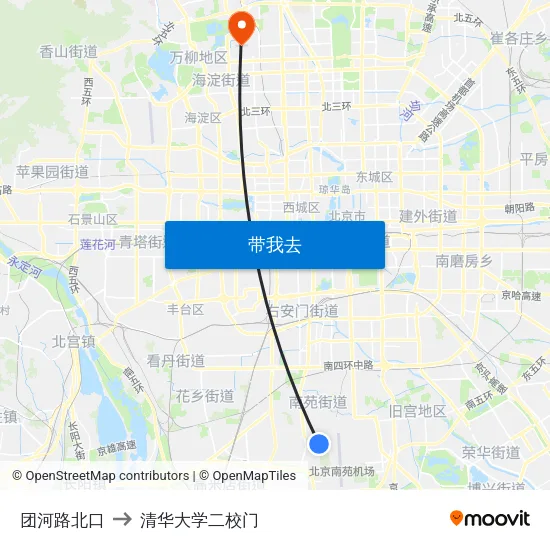 团河路北口 to 清华大学二校门 map